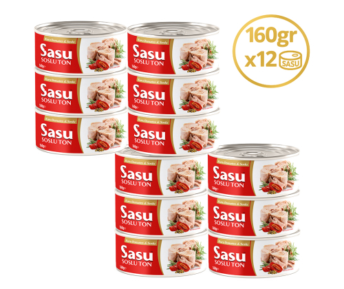 Sasu Kuru Domatesli & Soslu Ton Balığı 12x160 gr Bütün Dilim