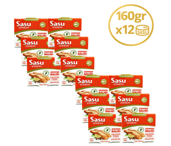 Sasu Zeytinyağlı Somon Balığı 12x160 gr Sasu Zeytinyağlı Somon Balığı 12x160 gr
