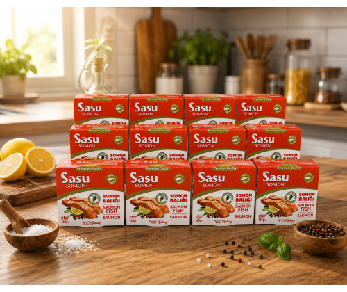 Sasu Zeytinyağlı Somon Balığı 12x160 gr Sasu Zeytinyağlı Somon Balığı 12x160 gr