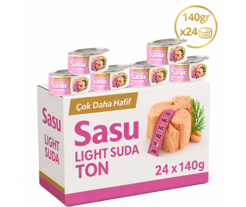 Sasu Light Suda Ton Balığı 1 Koli 24x140 gr Bütün Dilim Sasu Light Suda Ton Balığı 1 Koli 24x140 gr Bütün Dilim