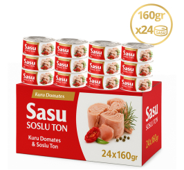 Sasu Kuru Domatesli & Soslu Ton Balığı 1 Koli 24x160 gr Bütün Dilim
