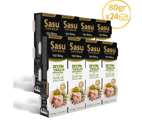 Sasu Zeytinyağlı Ton Balığı 1 Koli 24x80 gr Bütün Dilim