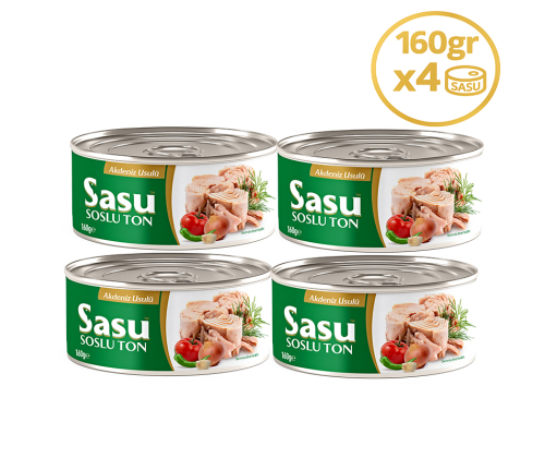 Sasu Akdeniz Usulü Ton Balığı 4x160 gr Bütün Dilim Sasu Akdeniz Usulü Ton Balığı 4x160 gr Bütün Dilim